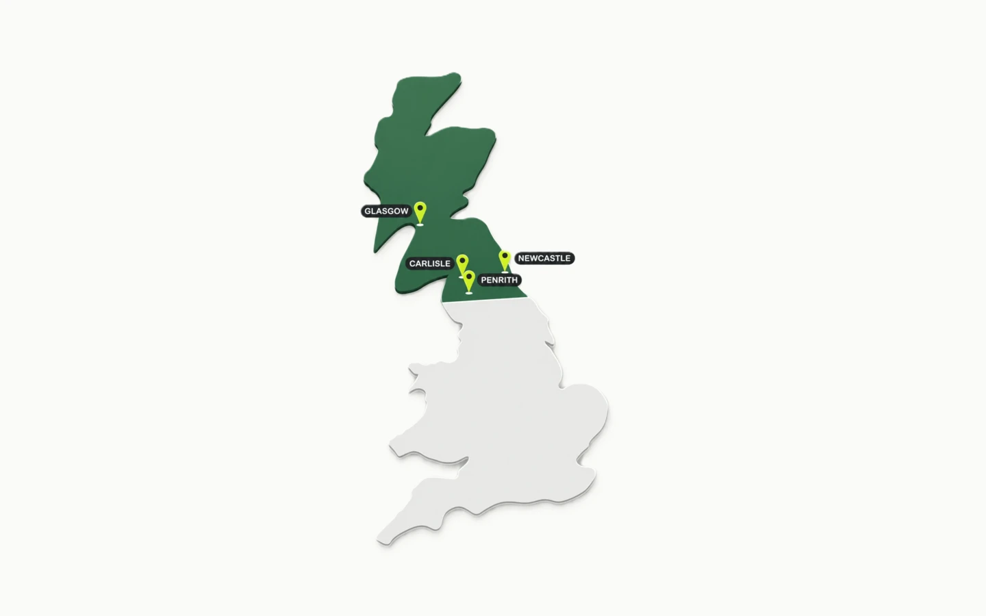 UK coverage map showing Scotland and Northern England, with Glasgow, Carlisle, Penrith and Newcastle marked