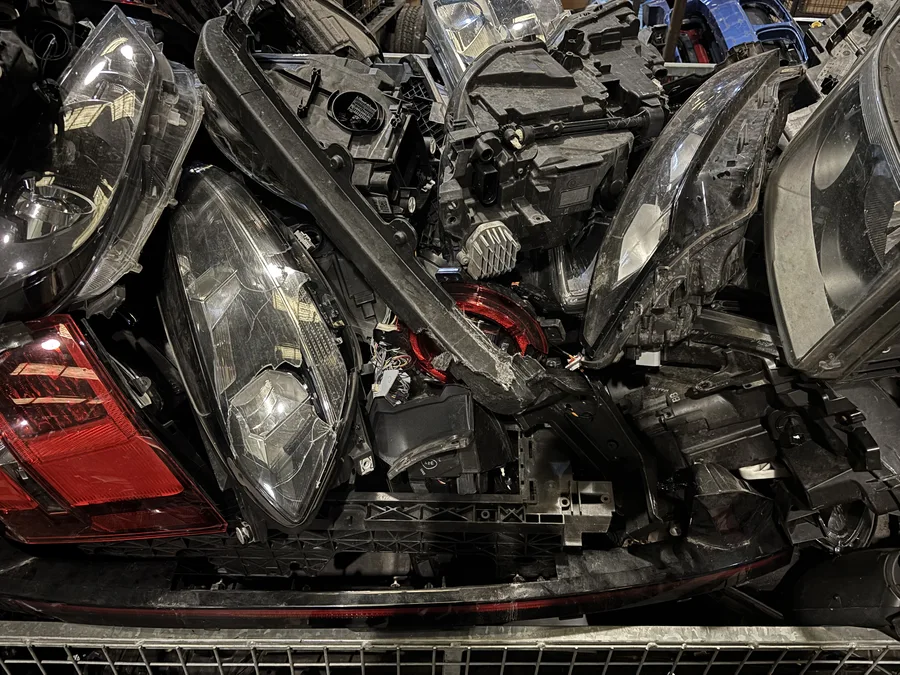 Automotive headlight units collected for recycling